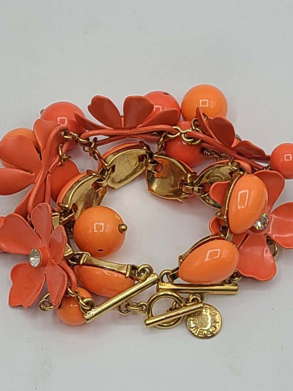 J Crew Orange Floral Beaded Bracelet with Toggle Clasp